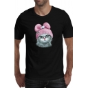 Mens Cute Tee Top Hat Cat Pattern Short Sleeve Fitted Crew Neck Tee Top