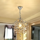 Crystal Cascade Chandelier Light Fixture Modern 4-Light Bedroom Suspension Pendant in Silver