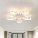 Floral Shape Acrylic Semi Flush Lighting Modernism LED White Flush Mounted Lamp with Crystal Drop