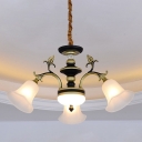 Flower Milk Glass Ceiling Hang Fixture Traditional 3/6/8 Lights Dining Room Chandelier Pendant Lamp in Black and Gold