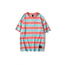 Stylish Men's Color Block Striped Print Round Neck Short Sleeve Relaxed Fit Tee Top