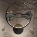 3D Lake Scene Circular Mural Wall Light Asia Resin Black LED Wall Mount Lamp for Living Room