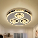 Circular Stainless Steel Flush Mount Simple Bedroom LED Ceiling Light in Nickel with Crystal Shade