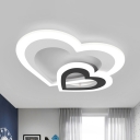 Black-White Loving Heart Flush Light Minimalistic LED Acrylic Ceiling Flush Mount in Warm/White Light