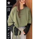 Exclusive Fake Two Piece Patched Long Sleeve Crew Neck Oversize T-shirt for Women