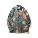 Stylish Mens Oil Painting Pattern Button up Pocket Spread Collar Long Sleeve Loose Shirt