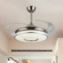 Metal Circular Hanging Fan Lamp Modern LED 4 Blades Semi-Flush Ceiling Light in Silver, 42