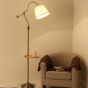 Swing Arm Floor Lighting Modern Metallic 1-Head Bronze Stand Up Lamp with Barrel Plated Fabric Shade