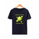 Popular Letter I Survived The Coronavirus Cartoon Graphic Short Sleeve Round Neck Loose Tee Top for Guys