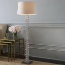 Beige Barrel Shade Standing Floor Lamp Minimalist 1-Light Fabric Floor Lighting with Diamond Crystal Deco