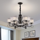 3/6 Bulbs Dining Room Hanging Lighting Traditional Black Finish Pendant Chandelier with Cuboid Crystal Prism Shade