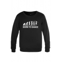 Simple Character Letter Born to Dance Printed Pullover Long Sleeve Round Neck Fitted Graphic Sweatshirt for Men