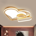 Nordic Dual Loving Heart Flush Lighting Fixture Metallic LED Bedroom Flush Mount Lamp in Gold