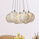 Art Deco Globe Cluster Light Pendant 7 Bulbs Aluminum Wire Hanging Lamp Kit in White-Silver, White/Warm Light