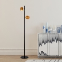 Post Modern Domed Standing Floor Light Metallic 2-Head Living Room LED Reading Floor Lamp in Black and Gold