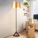 1 Head Living Room Floor Standing Light Modern Gold Floor Lamp with Drum Fabric Shade