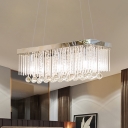 Rectangle Island Pendant Light Modernist Clear Faceted Crystal 4 Lights Chrome Hanging Lamp