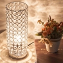 Simple Style 1 Bulb Table Lighting with Crystal Encrusted Shade Chrome Cylinder Desk Lamp