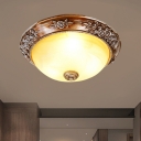 Tan 2/3-Bulb Flush Ceiling Light Warehouse Amber Glass Bowl Shade Flush Mounted Lamp, 12