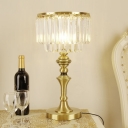 Brass Single-Bulb Table Lamp Post-Modern Prismatic Crystal 2-Layer Round Shade Night Stand Light