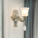 Antique Bell Wall Lamp Kit Single-Bulb Frosted White Glass Wall Sconce Lighting in Green