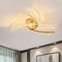 Crystal Flowers LED Ceiling Flush Mount Modernist Gold Windmill Bedroom Semi Flush Light Fixture