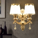 Milk Glass Gold Wall Lamp Kit Tapered Shade 2 Heads Traditional Sconce Light Fixture