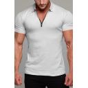 Stylish Men's Solid Color 1/4 Zip Short Sleeve Slim Fit Sweat Polo Shirt