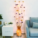 Gold Finish Potted Plant Stand Up Light Art Deco Aluminum Wire Living Room LED Floor Lamp with Colorful Floret Detail