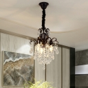 Waterfall Cut Crystal Teardrops Pendant Modern 3 Lights Dining Room Hanging Chandelier in Black