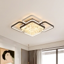 Square/Rectangle Frame LED Flush Mount Modern Black and White Crystal Ceiling Lighting for Parlor