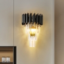 Black 4-Tier Tapered Wall Sconce Postmodern Crystal 2 Bulbs Living Room Flush Mount Wall Light
