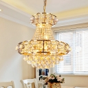 Modern Style Empire Chandelier 6-Head Crystal Ceiling Pendant in Gold for Dining Hall