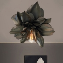 Farmhouse Flower Shape Flushmount 1 Bulb Metallic Ceiling Mounted Lighting in Black