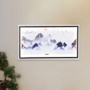 Chinese Foggy Hills Mural Lighting Fabric Sitting Room LED Wall Mounted Lamp in Blue