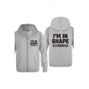 Simple Letter I Am in Shape Round Is a Shape Printed Full Zip Pocket Drawstring Long Sleeve Regular Fitted Hooded Sweatshirt for Men