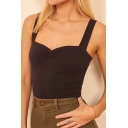 Popular Womens Ruched Sweetheart Neck Slim Fit Tank Top in Black