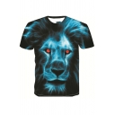 Stylish 3D Tiger Wolf Cat Pattern Short Sleeve Round Neck Regular Fitted Tee Top for Men
