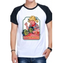 Funny Letter You Can Learn Sewing Cartoon Graphic Raglan Short Sleeves Crew Neck Contrasted Relaxed Trendy White Tee for Boys