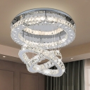 Halo Ring Flush Mount Lighting Modernism Crystal Block LED Bedroom Flushmount in Stainless-Steel
