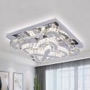 Flower Living Room Semi Flush Light Faceted Crystal Block LED Contemporary Flush Lamp in Stainless-Steel