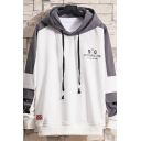 Mens Hoodie Casual Colorblock Number Letter Zhong Mr Pattern Drawstring Cuffed Regular Fitted Long Sleeve Hoodie