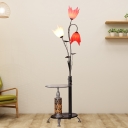 LED Floor Standing Light Country Style Floral Shade Colorful Glass Floor Table Lamp in Black