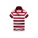 Basic Polo Shirt Striped Printed Button Detail Spread Collar Regular Fitted Short Sleeve Polo Shirt for Men