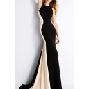 Amazing Womens Sleeveless Crew-neck Contrasted Panel Maxi Flowy Dress in Black