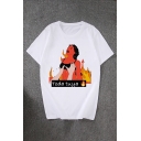 Fashionable Mens Letter Toda Tuya Flame Graphic Rolled Short Sleeve Crew Neck Relaxed T Shirt