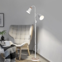 White Finish Bell Shade Floor Light Minimalist 2-Light Metallic Stand Floor Lamp