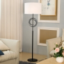 1-Bulb Living Room Standing Floor Light Minimal White/Black Floor Lamp with Drum Fabric Shade