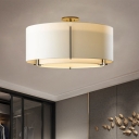 Fabric Drum Shade Semi Flush Lighting Farmhouse 3-Light Bedroom Flush Ceiling Lamp