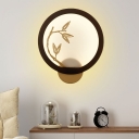 Asia Bamboo and Circle Mural Light Wood Bedroom Decorative LED Wall Sconce in Black/Beige